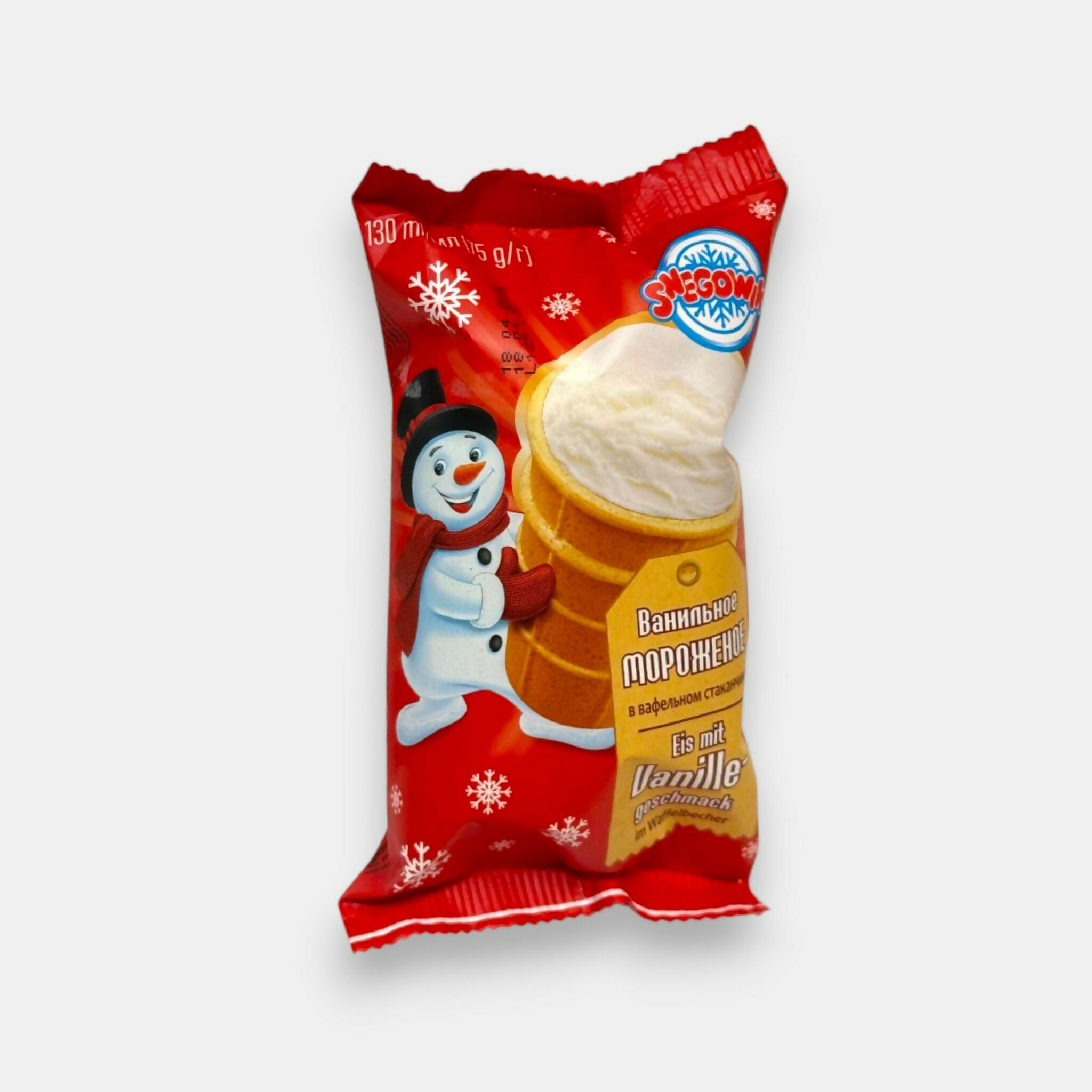 Crème glacée vanille dans une gaufrette, «Snegovik», 75 g