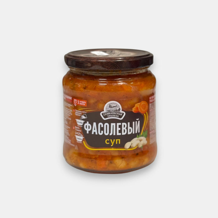 Bocal de soupe aux haricots Semiloukskaia Trapeza 470 g, préparation de légumes et tomates sans viande – épicerie slave à Paris Pomo.bio, livraison rapide