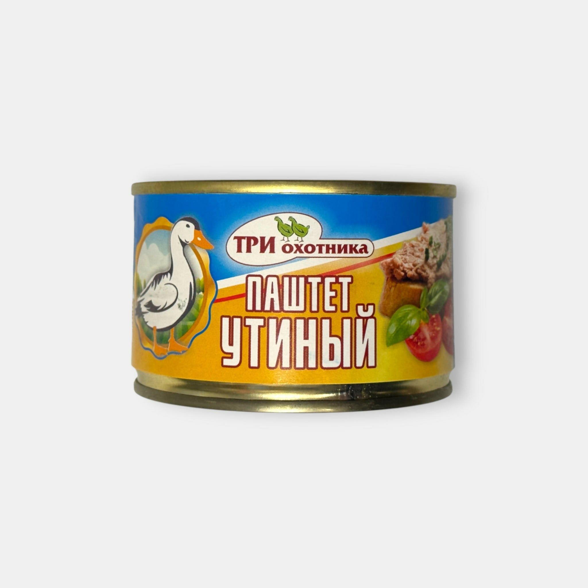 Boîte de pâté de canard riche et délicat, vue de face, produit d’épicerie slave à Paris — livraison rapide Pomo.bio.