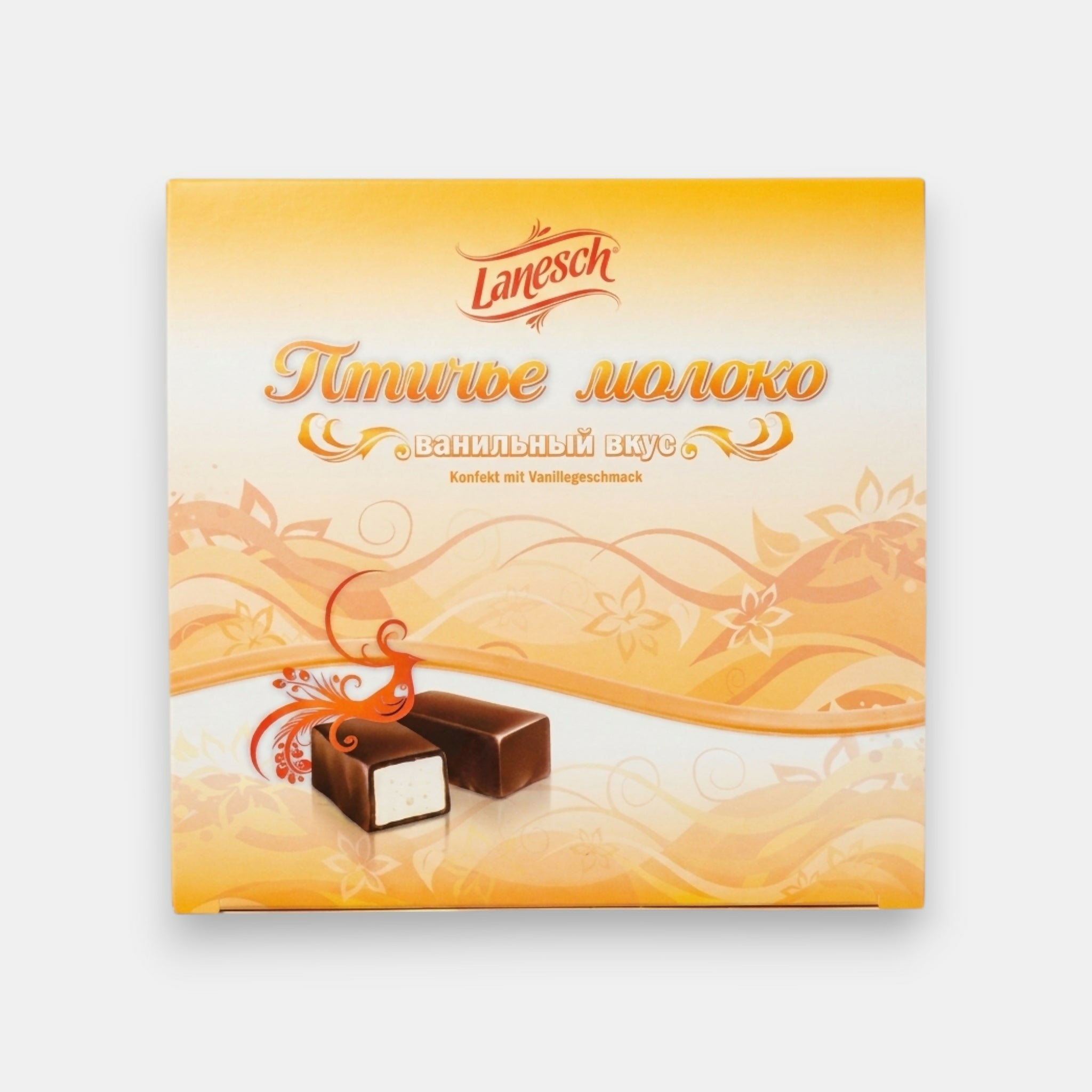 Bonbons Lait d'oiseau Lanesch 230 g – boîte vue de face, soufflé vanille enrobé de chocolat