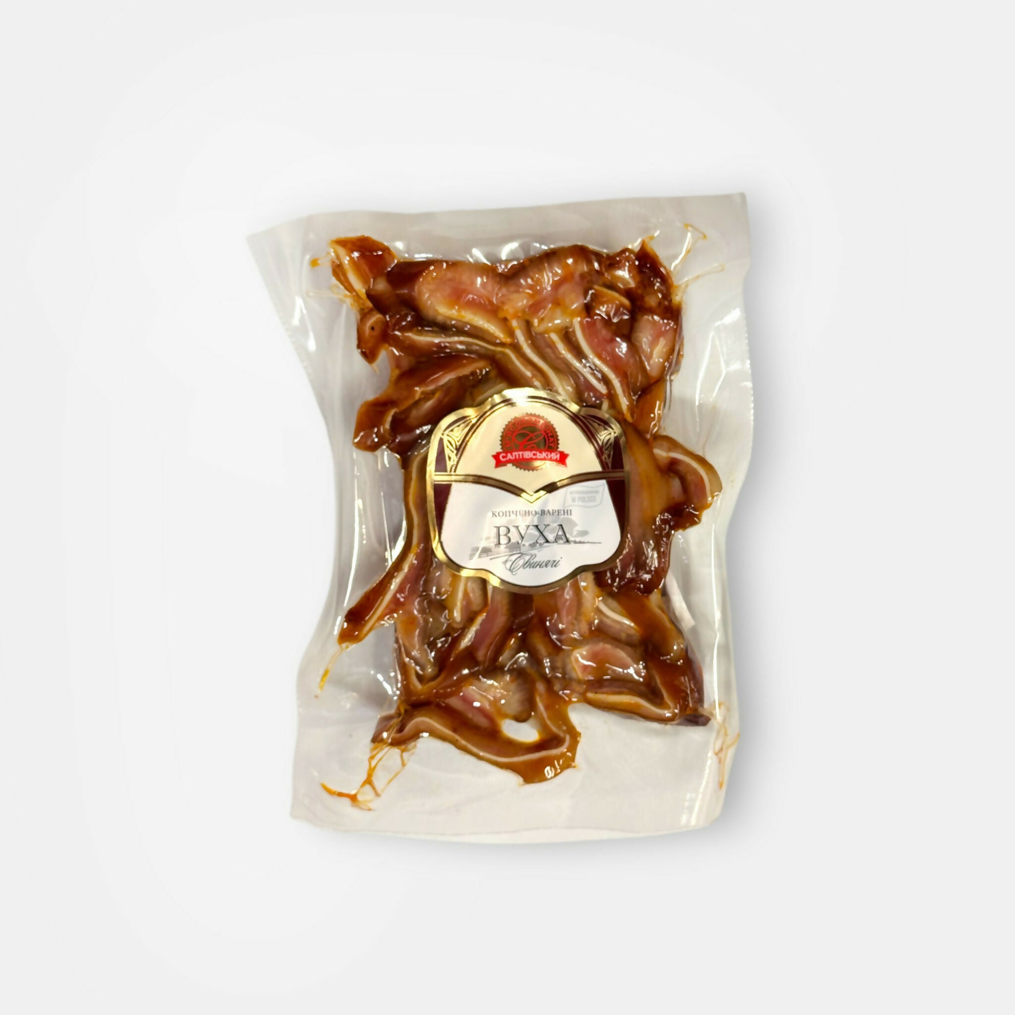 Oreilles de porc fumées «Saltovsky Myasokombinat» 240 g, produits d'Europe de l'Est