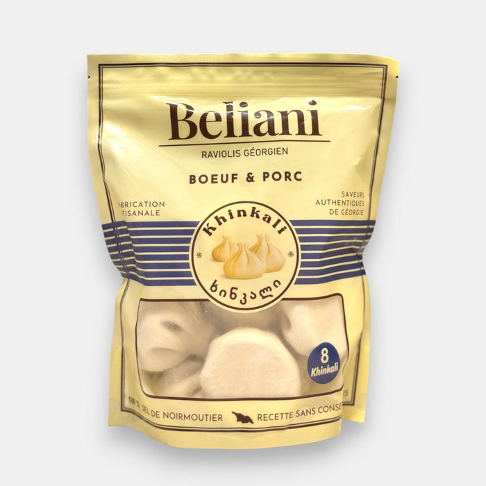 Khinkali surgelés au bœuf et porc Beliani, sachet de 8 pièces, raviolis géorgiens traditionnels, épicerie slave Pomo.bio avec livraison rapide à Paris