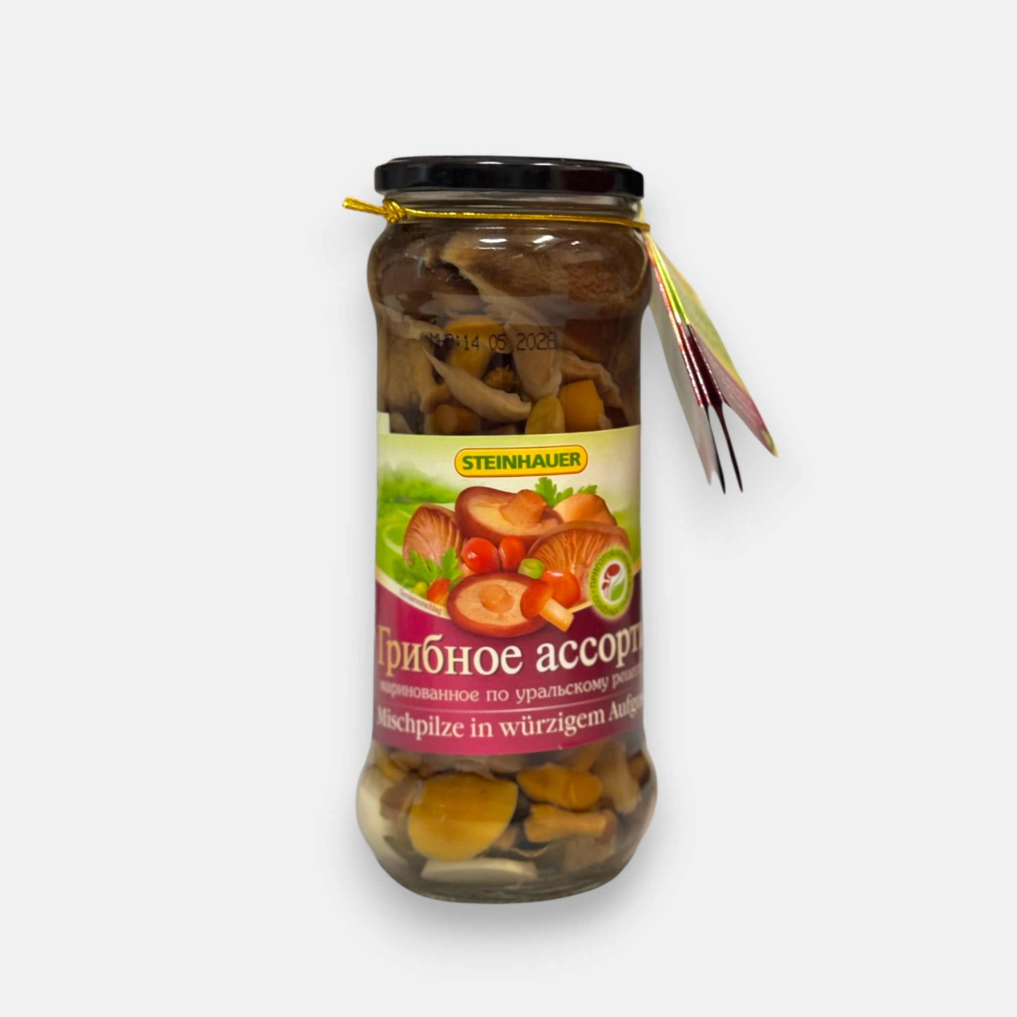 Bocal Steinhauer 530 g, mélange de champignons Recette de l’Oural en marinade à l’ail – spécialité slave, épicerie russe à Paris Pomo.bio, livraison rapide