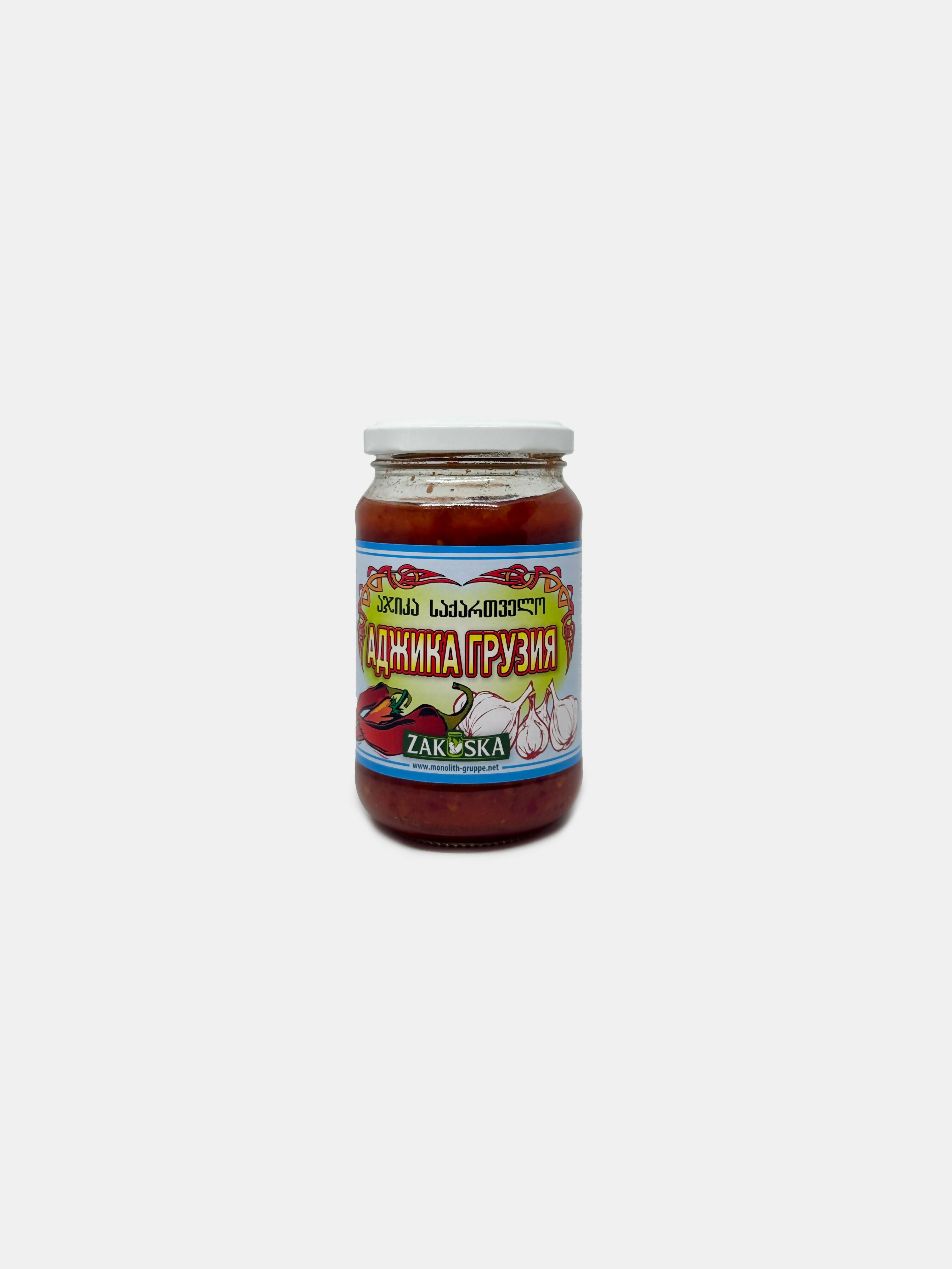 Adjika Gruzia Zakuska 360 g – sauce épicée géorgienne au poivron et à l'ail, vue de face