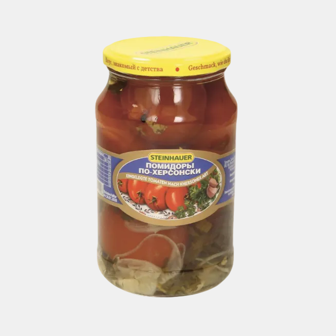 Bocal de tomates à la khersonaise Steinhauer 860 ml, épicerie d'Europe de l'Est, vue de face
