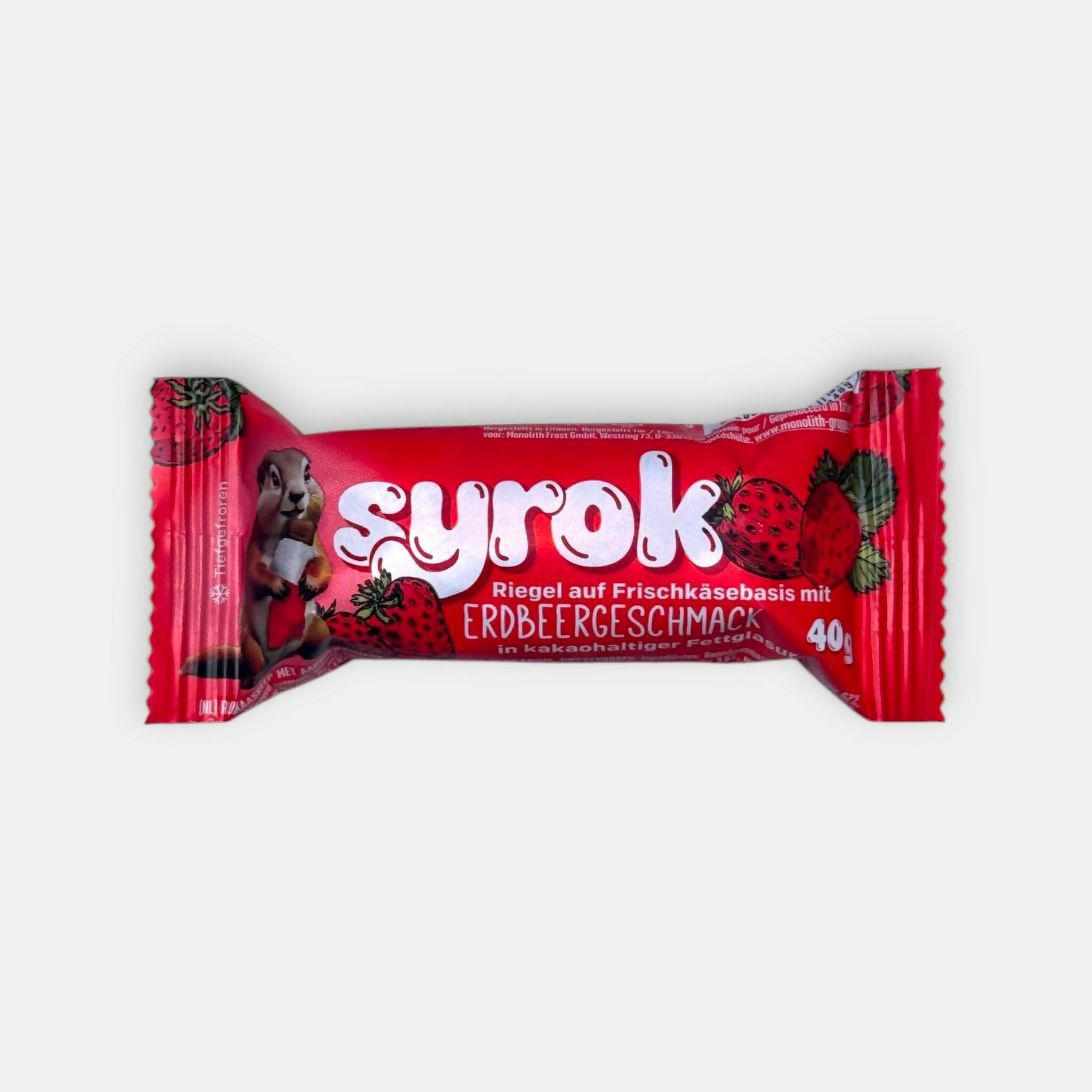 Barre au fromage frais à la fraise surgelée «Syrok» 40 g, produit d'Europe de l'Est