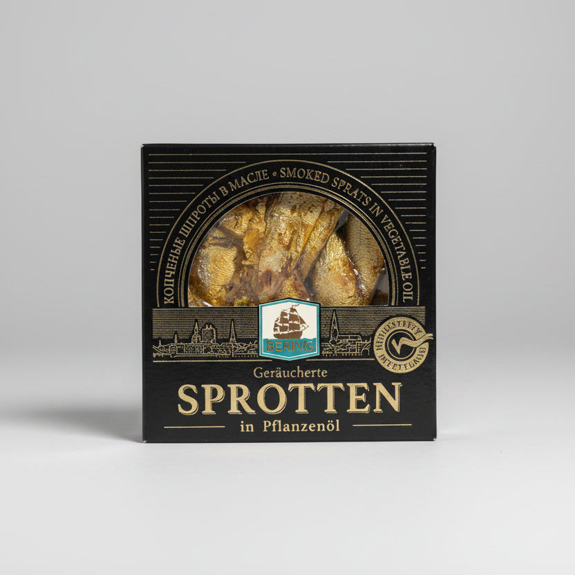 Boîte de sprats fumés à l'huile Bering 120 g, conserve de poisson d'Europe de l'Est