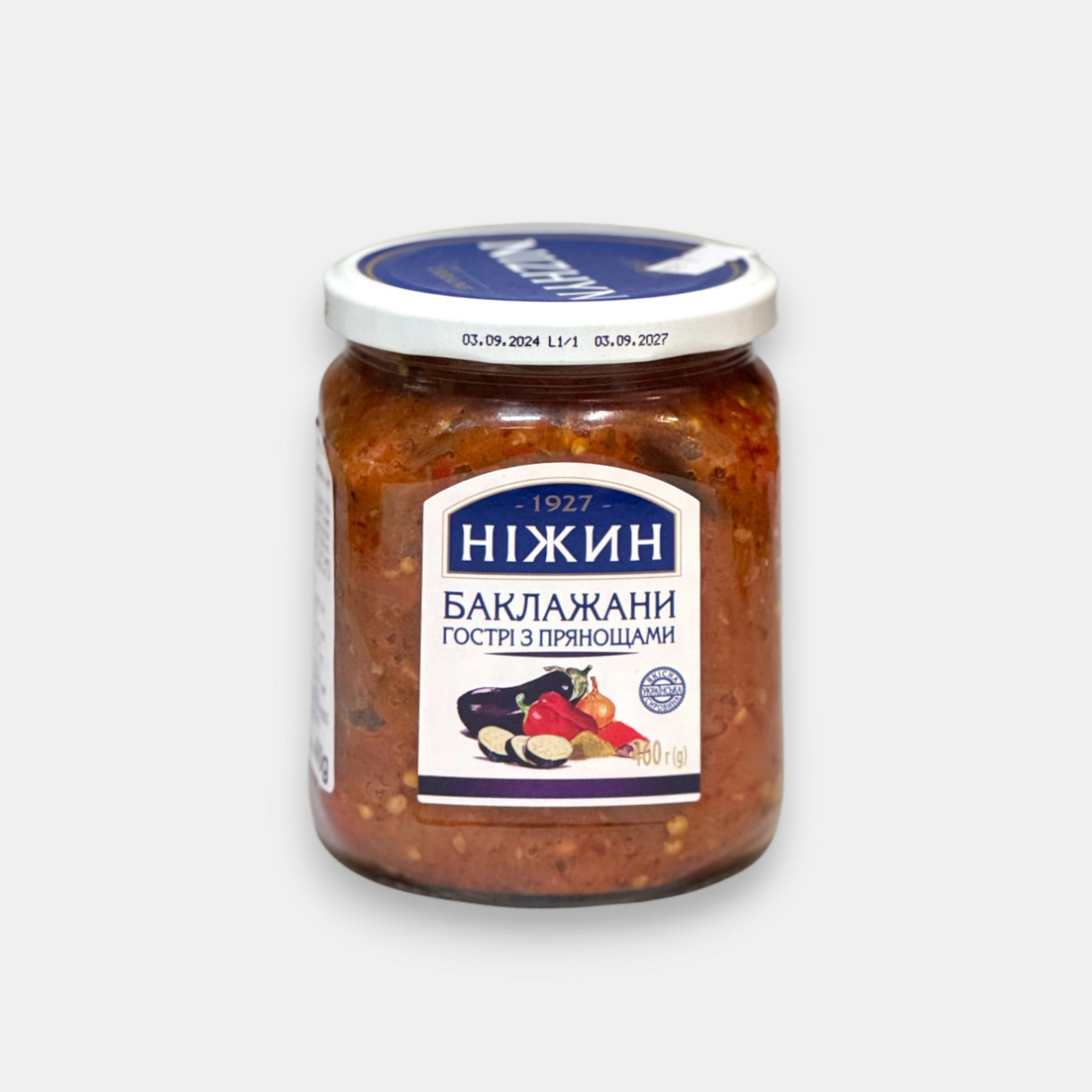 Bocal Nezhin 460 g, aubergines épicées aux herbes, poivrons et basilic – spécialité traditionnelle, épicerie slave à Paris Pomo.bio, livraison rapide