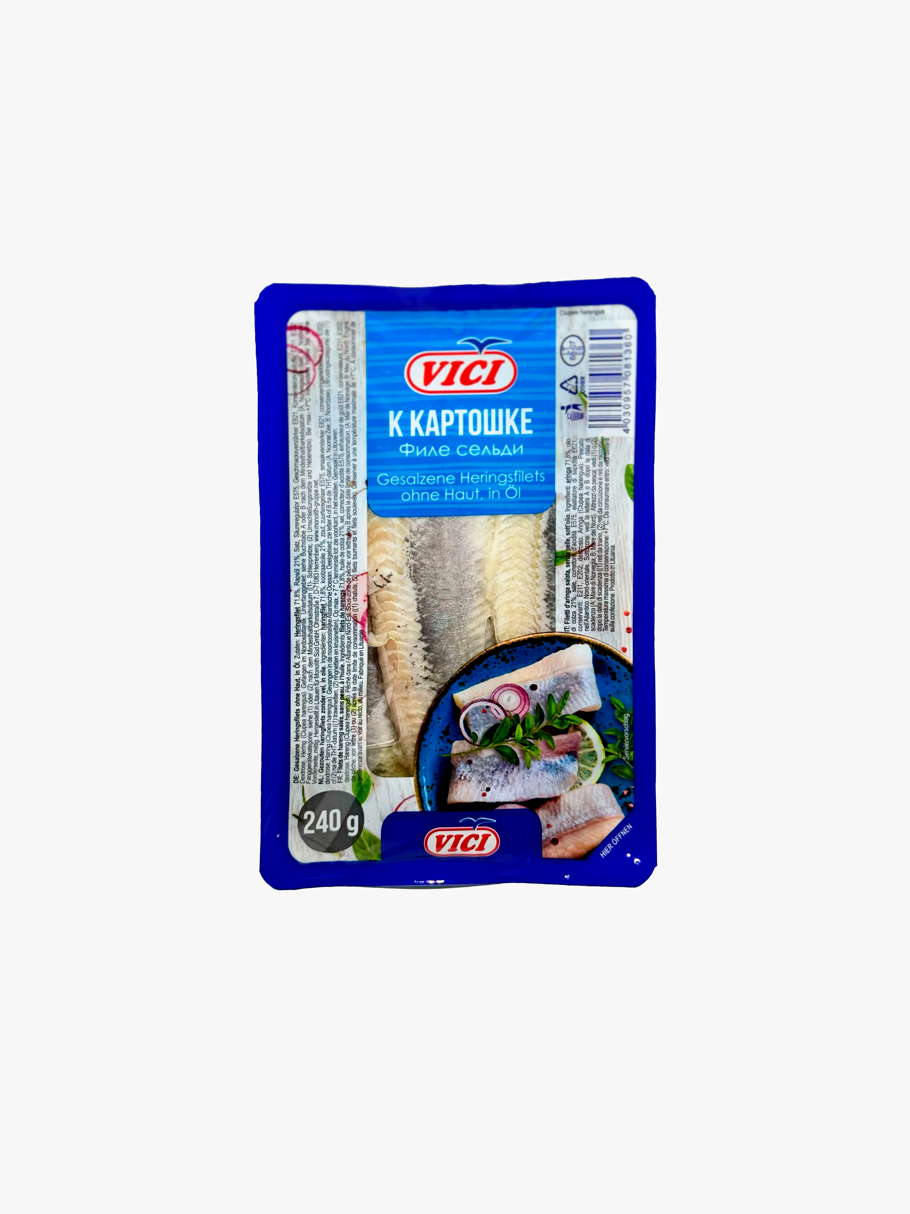 Filets de hareng salés, sans peau, à l'huile, "VICI", 240 g