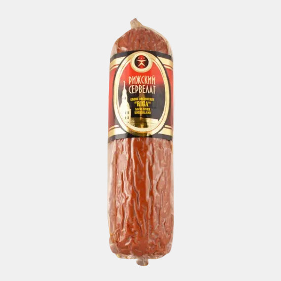 Cervelat de Riga Sovetsky Standart 520 g — saucisson fumé d'Europe de l'Est, vue de face