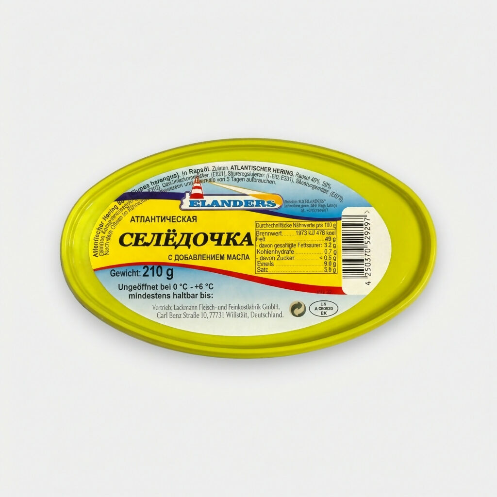 Hareng en morceaux à l’huile Elanders 210 g en barquette, produit de poisson salé et mariné, épicerie slave Pomo.bio, livraison rapide à Paris