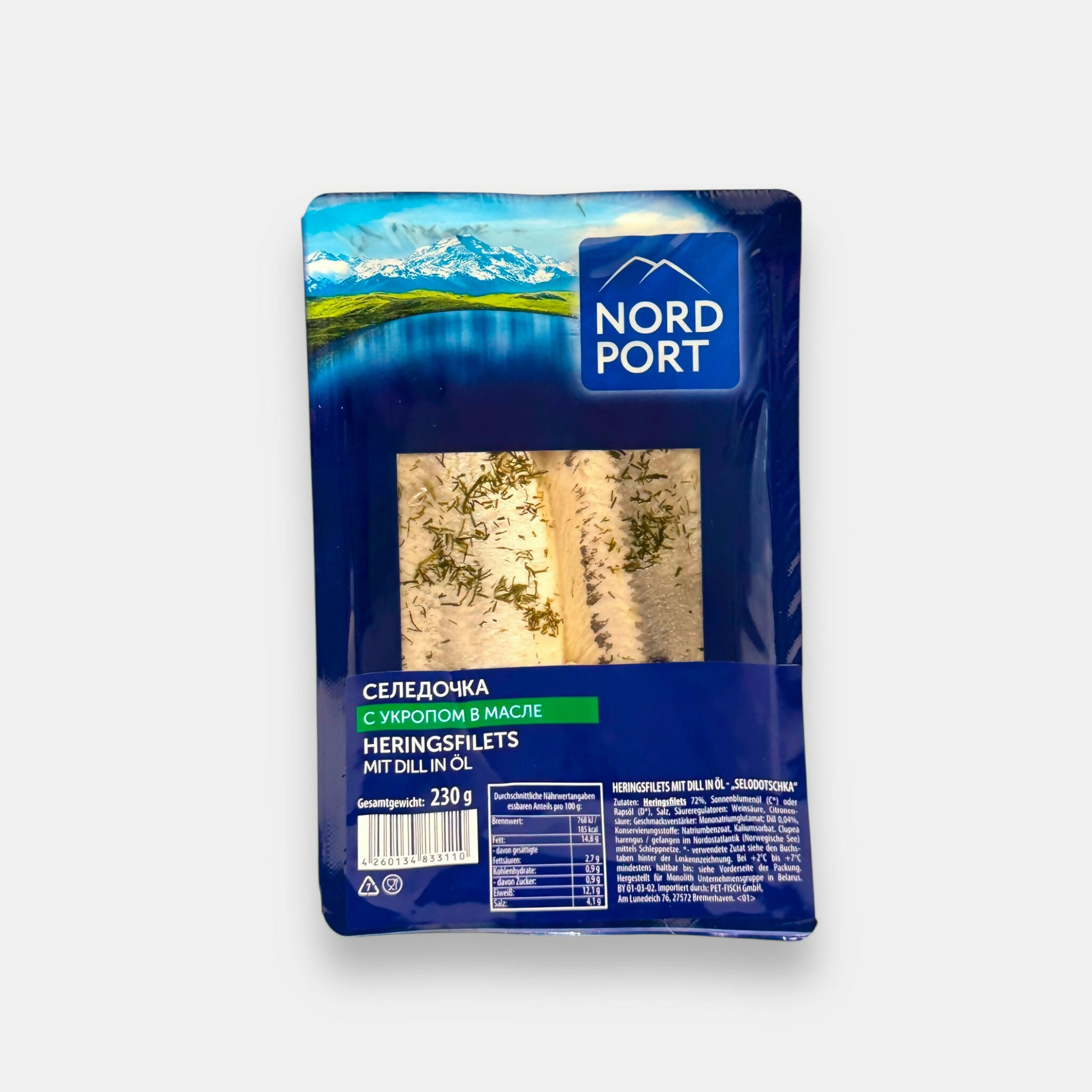 Filets de hareng à l'aneth dans l'huile «Nord Port» 230 g, produits d'Europe de l'Est