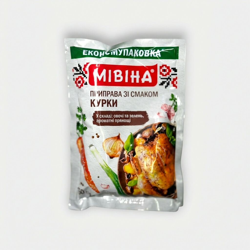 Assaisonnement pour poulet Mivina en sachet, mélange d’épices et d’herbes pour plats de poulet, produit d’épicerie slave proposé par Pomo.bio avec livraison rapide à Paris