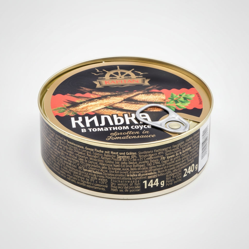 Sprat fumé à la sauce tomate, "Kapitan", 240 g