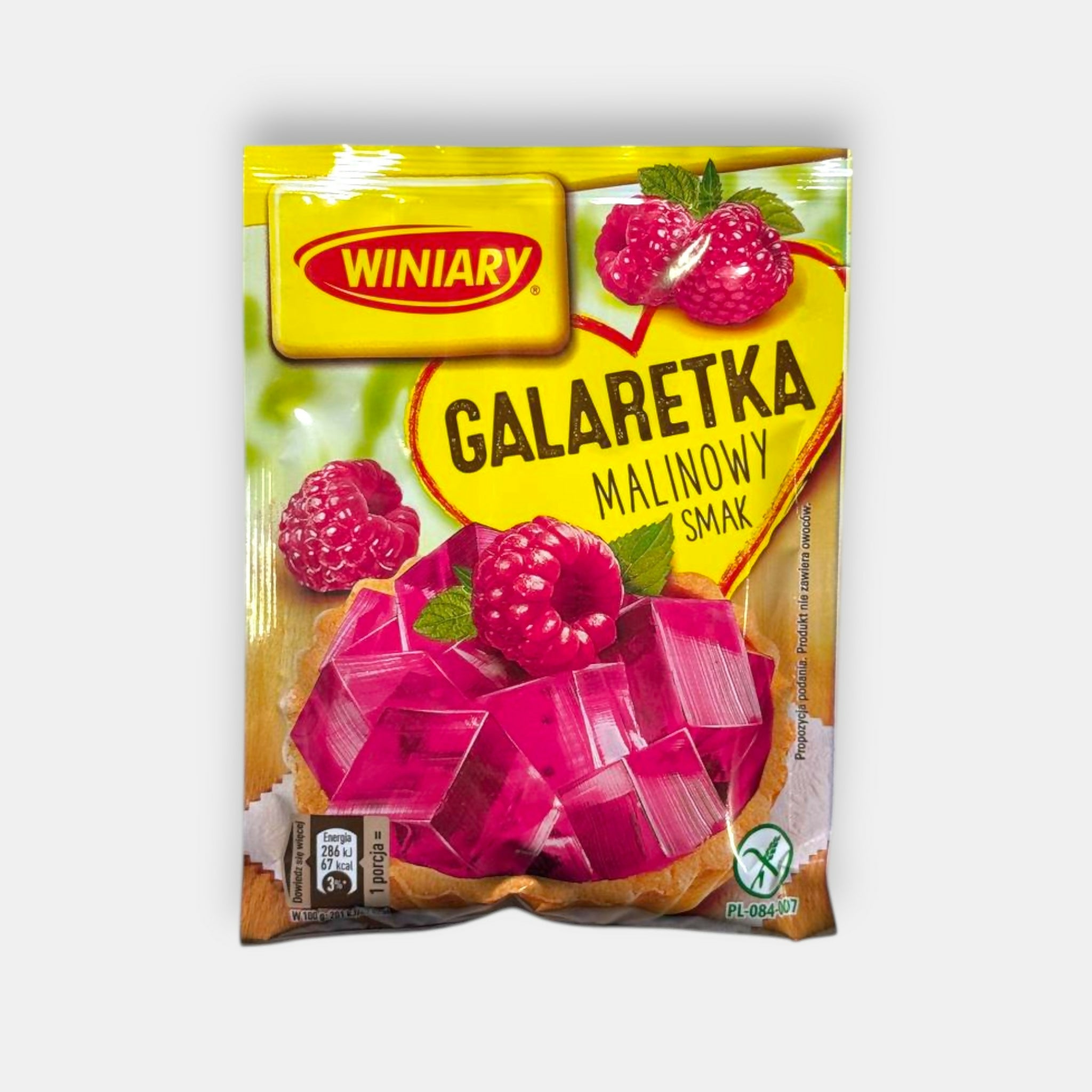 Préparation pour gelée goût framboise Winiary Galertka en sachet, emballage vu de face, produit pour desserts et pâtisserie, épicerie slave Pomo.bio à Paris, livraison rapide à Paris