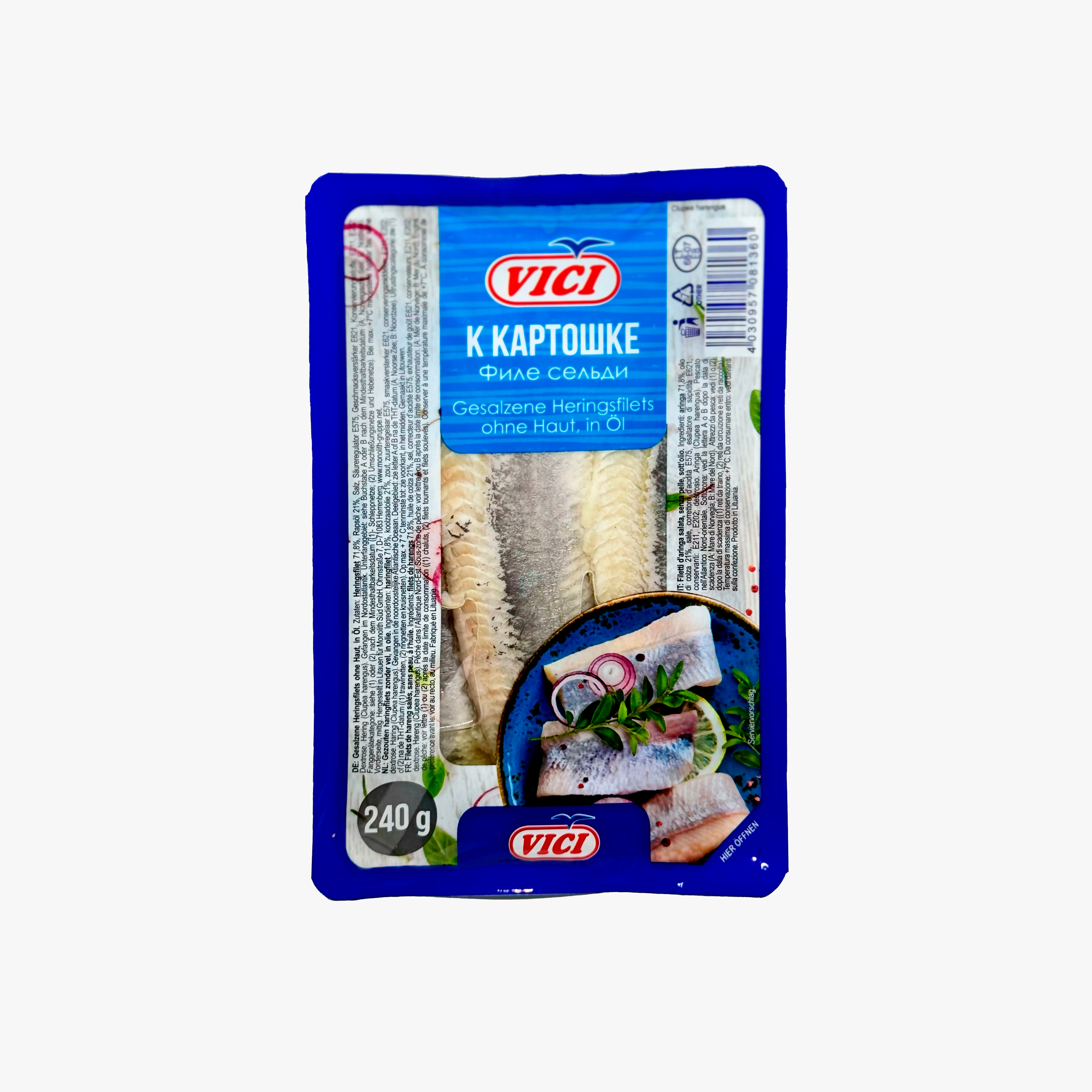 Filets de hareng salés sans peau à l'huile VICI 240 g, épicerie slave, produits d'Europe de l'Est