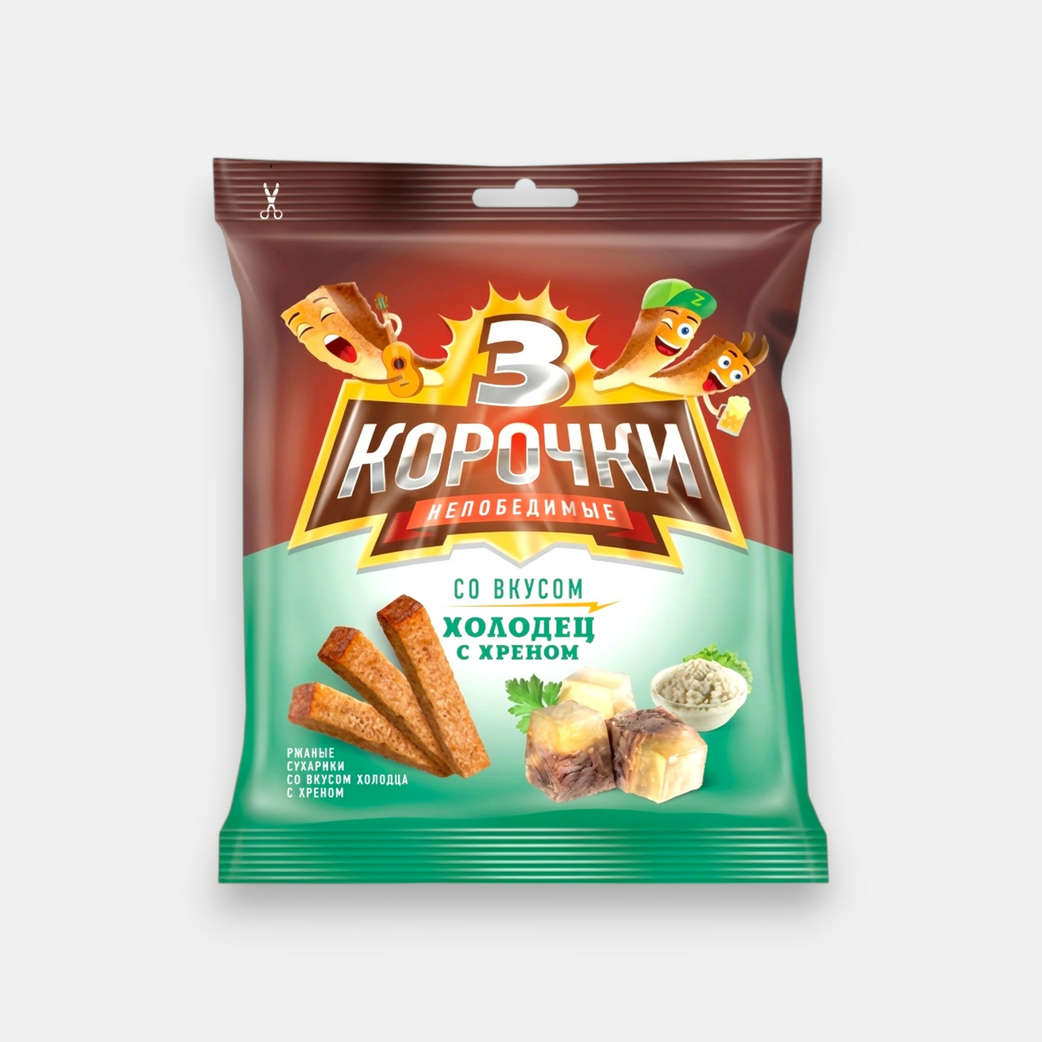 Croûtons de seigle goût aspic et raifort, «Tri korochki», 40 g