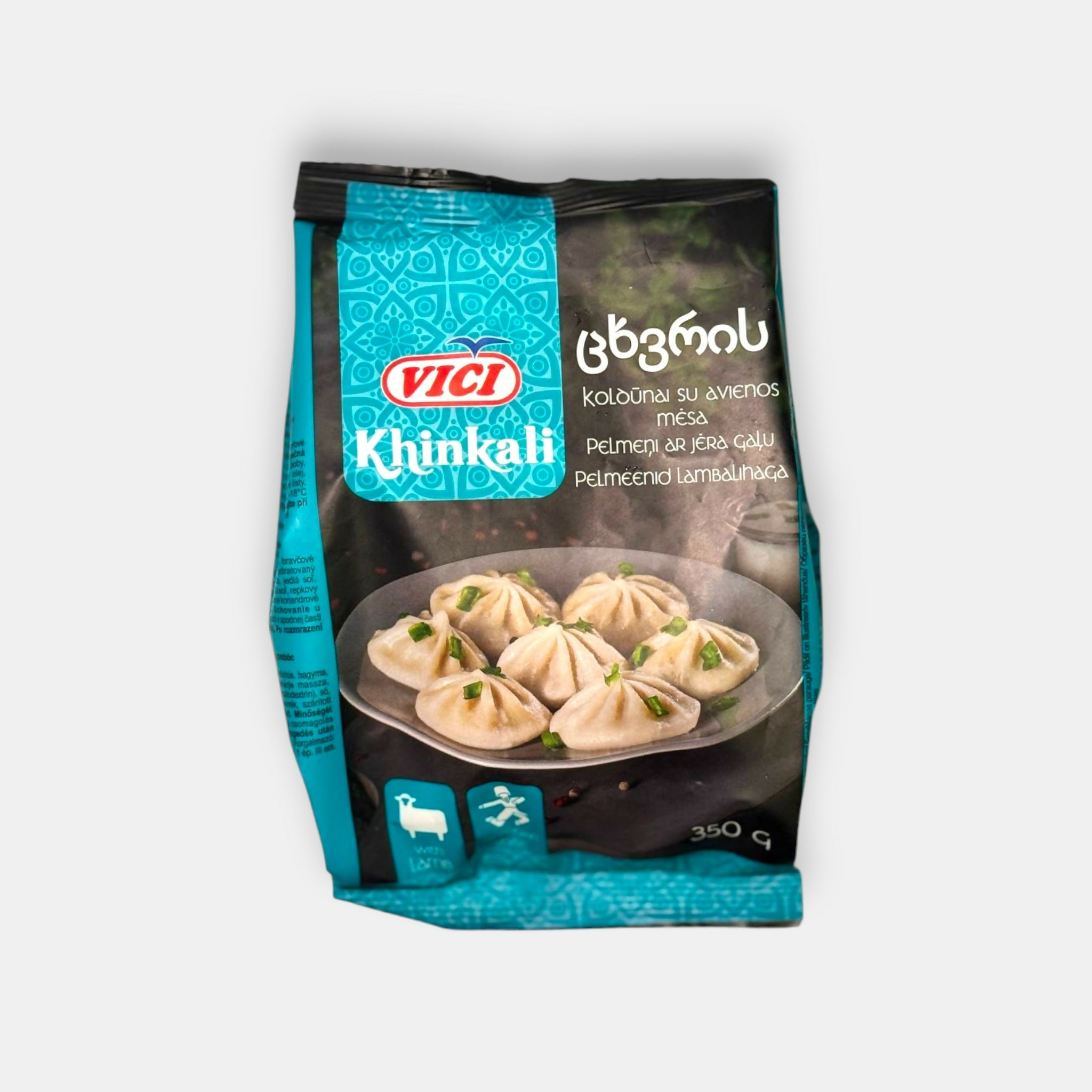 Khinkali à l’agneau Vici surgelés en sachet, raviolis géorgiens farcis à l’agneau, spécialité d’épicerie slave disponible sur Pomo.bio avec livraison rapide à Paris