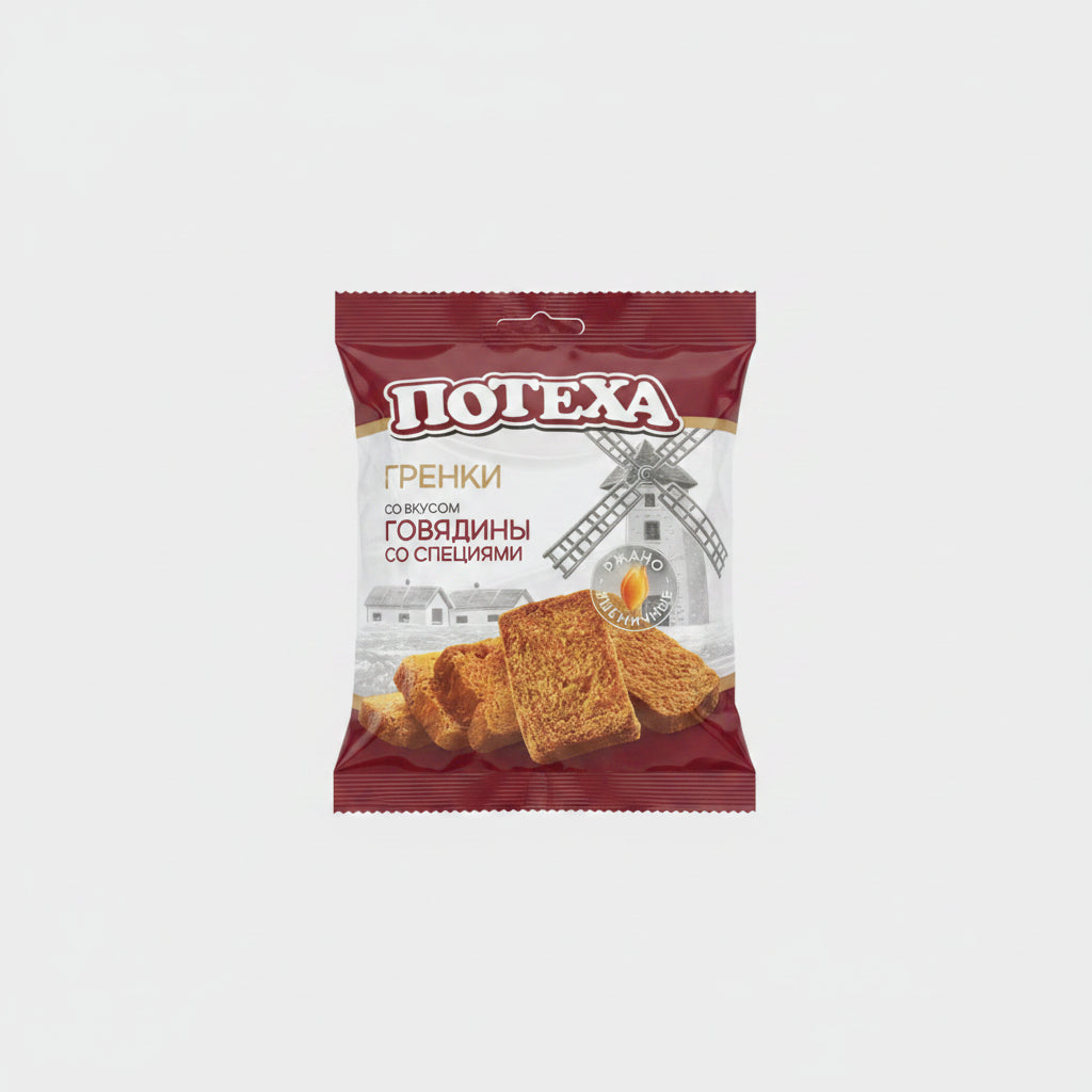 Sachet de croûtons Poteha au bœuf et aux épices 80 g, épicerie slave à Nice