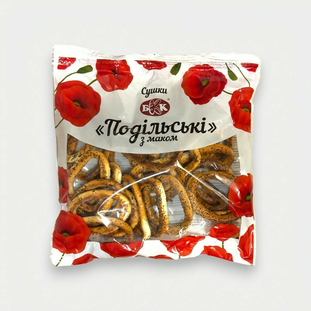 Sushki Podolskie au pavot BKK 250 g, petits anneaux de pain séché, épicerie d'Europe de l'Est