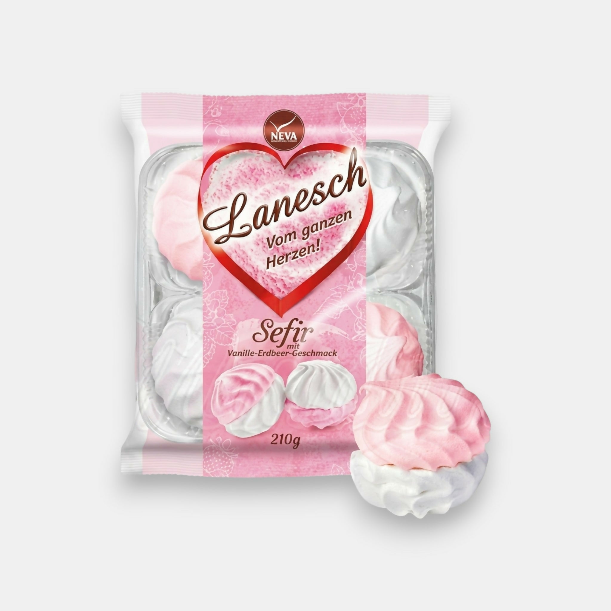 Zéfir goût vanille-fraise Lanesch 210 g — confiserie d'Europe de l'Est, vue de face
