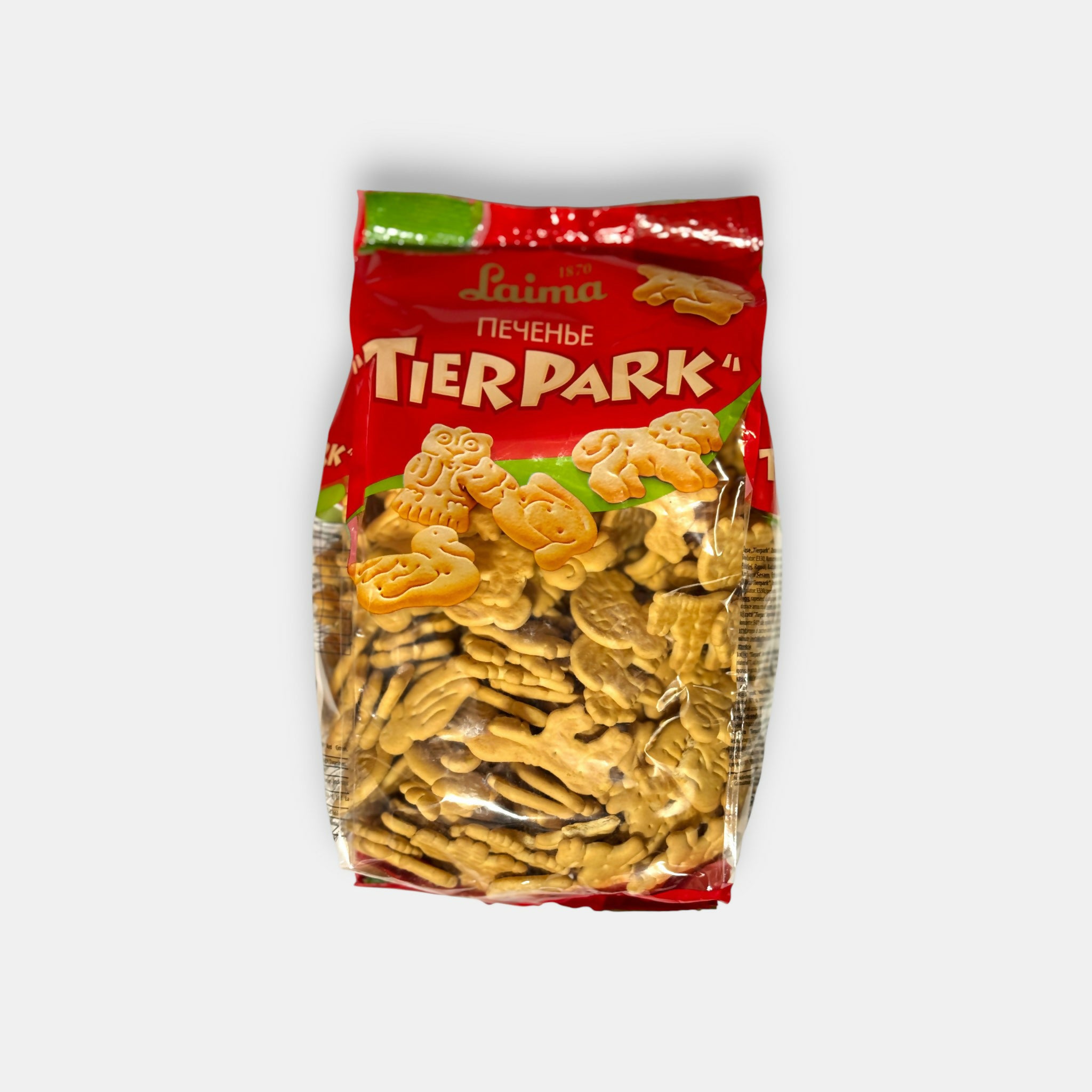 Vue de face d’un sachet de biscuits en forme d’animaux, 500 g, gourmandise d’épicerie slave Pomo.bio avec livraison rapide à Paris.