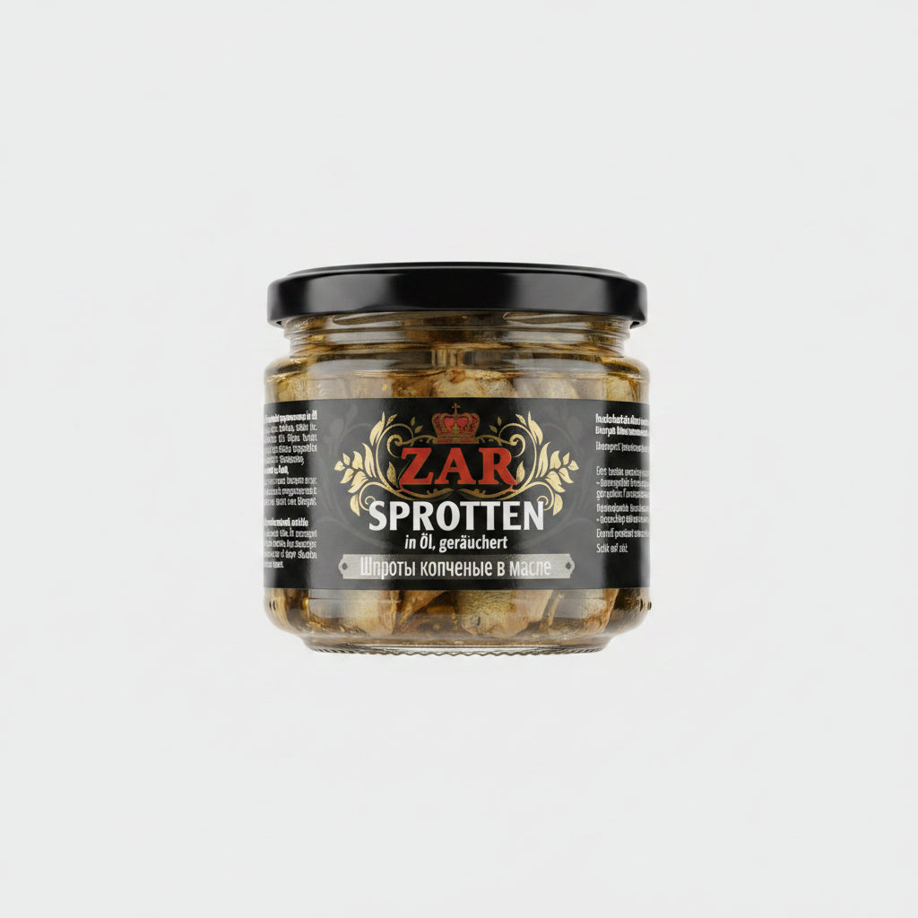Boîte de sprats fumés à l'huile «Zar» 250 g, épicerie slave à Nice