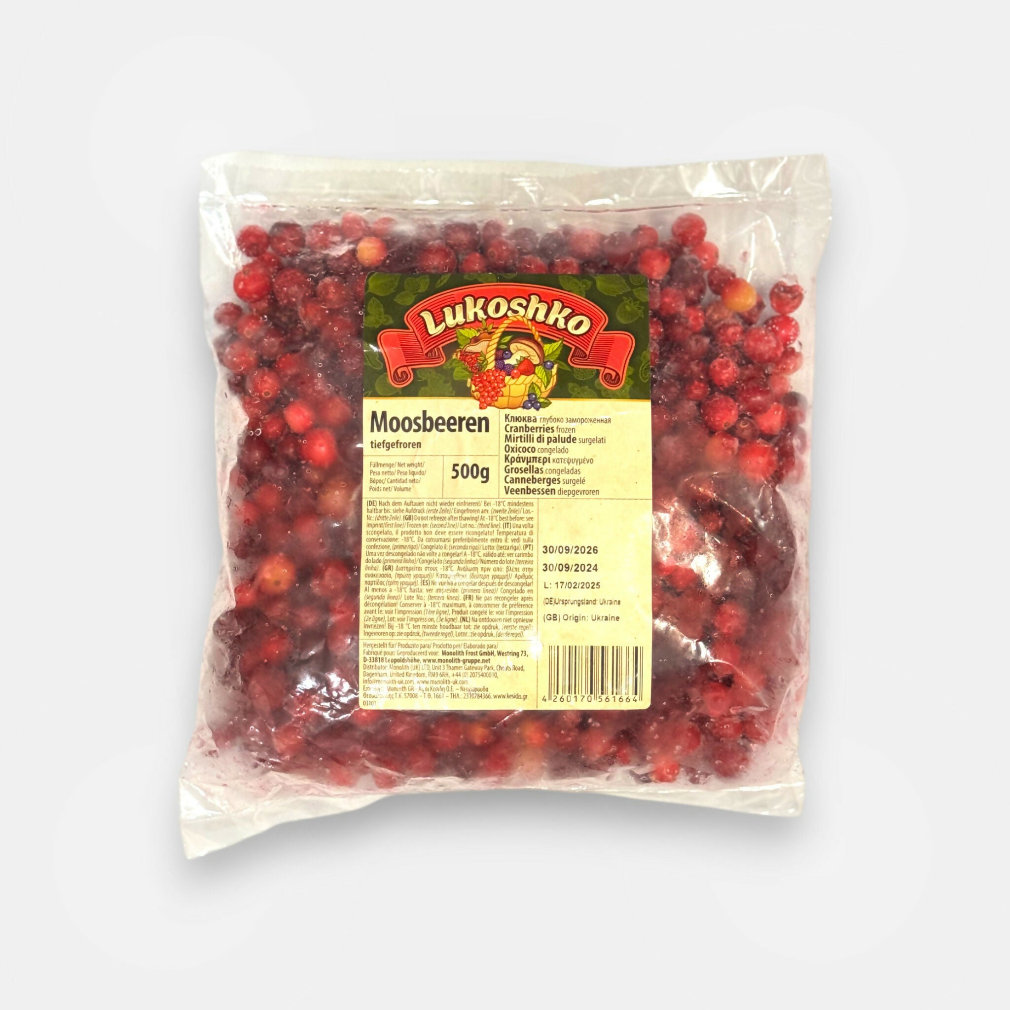 Canneberges surgelées «Lukoshko» 500 g – baie russe congelée