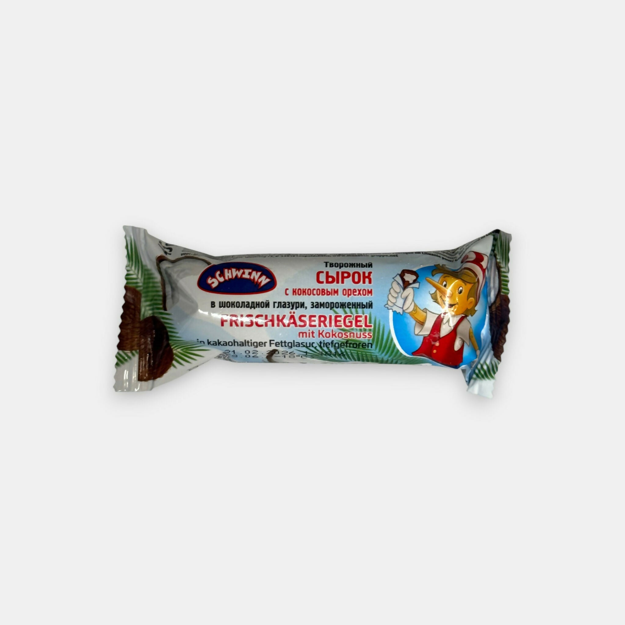 Barre glacée au fromage frais arôme noix de coco «Schwinn» 40 g, dessert surgelé d'Europe de l'Est