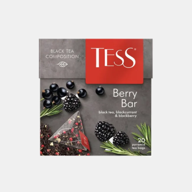Boîte de thé noir Tess Berry Bar en sachets 36 g aux arômes de fruits rouges, épicerie slave en ligne