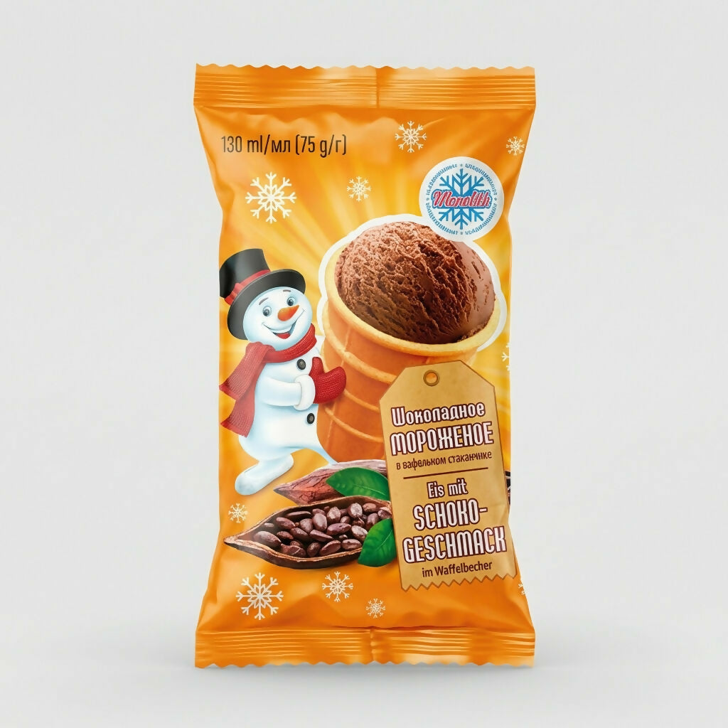 Glace au chocolat en gaufrette, «Snegovik», 75 g